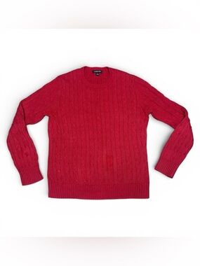 Y2K Lands’ End Cable Knit 100% Cotton Crew Neck Sweater Raspberry Pink Red